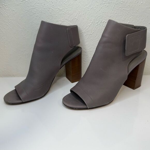 Vince Faye Gray Leather Open Toe Cutout Slingback Block Heel Booties 7.5 - Picture 5 of 9